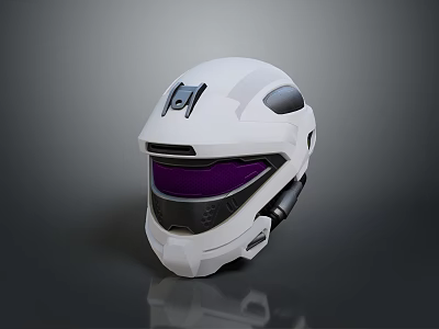 Modern White Tactical Combat Helmet With Purple Visor Protective Military Gear 3d model