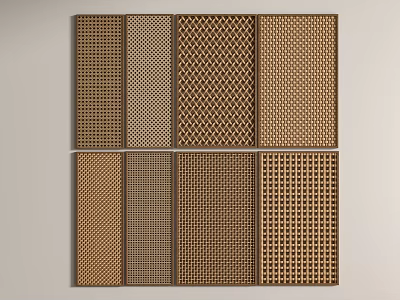 Various Geometric Pattern Room Dividers With Metal Mesh And Wooden Lattice For Interior Decoration 3d model