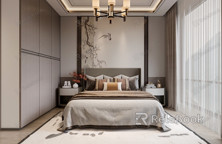 New Chinese Master Bedroom New Chinese Second Bedroom New Chinese Cloakroom New Chinese Second Bedroom model