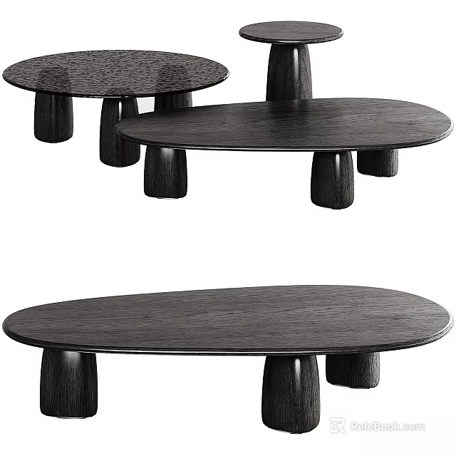 Black Wooden Dining Tables With Unique Cylindrical Legs And Oval Tops Design 3d model 