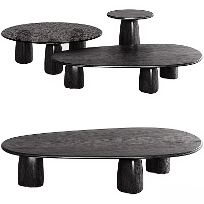 Black Wooden Dining Tables With Unique Cylindrical Legs And Oval Tops Design 3d model
