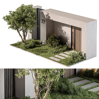 Modern gate villa entrance courtyard gate landscape combination villa entrance gate landscape green plant sketch 3d model