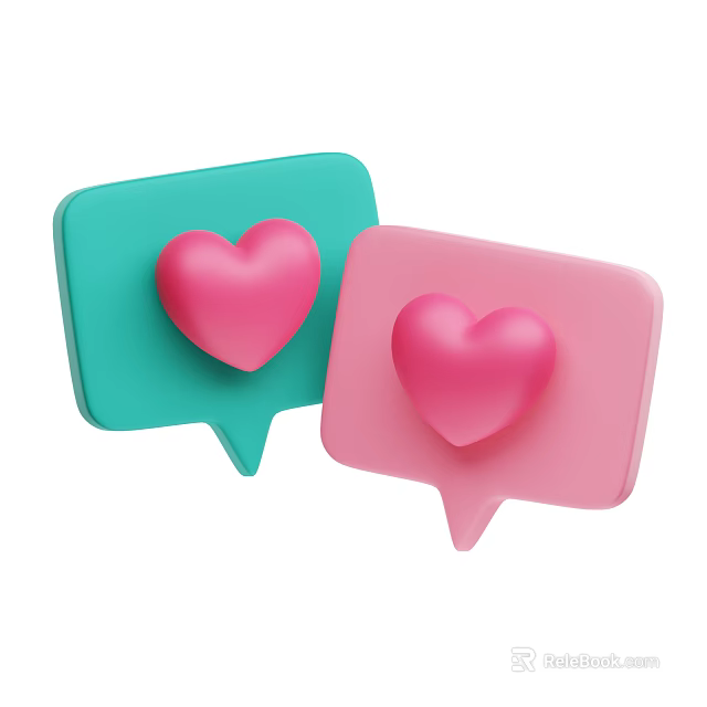 Decorative Ornament Set with Teal Pink Speech Bubbles and Pink Heart Accents for Home Decor 3d model 