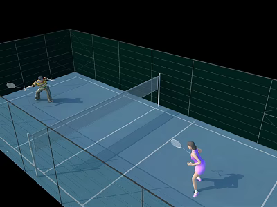 Two Players Playing Badminton In Indoor Court For Fitness Exercise 3d model