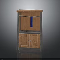 Rustic Wooden Cabinet With Two Doors Open Shelf And Blue Accent