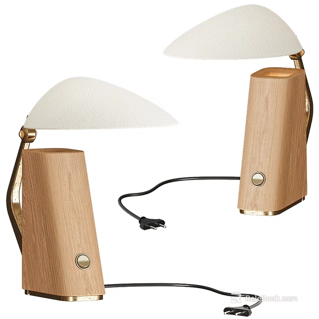 Minimalist Wooden Table Lamp with Gold Accents and White Textured Lampshade Design 3d model 