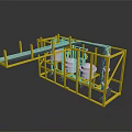 Yellow Metal Frame Industrial Structure With Pipes Platform And Storage Containers 3d model