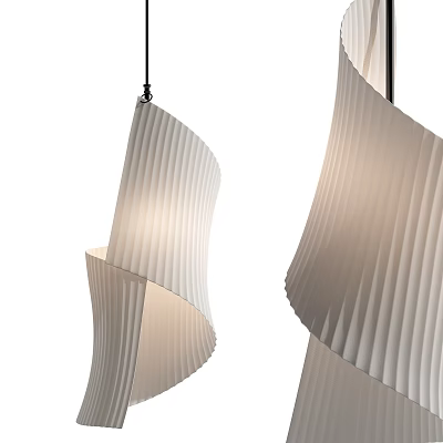 Modern Elegant Pendant Light With Pleated Curved Design And White Shade For Interior Decoration 3d model