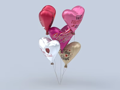 Heart Shaped Balloon Decorative Ornament Set in Red Pink White Gold for Valentine's Day 3d model