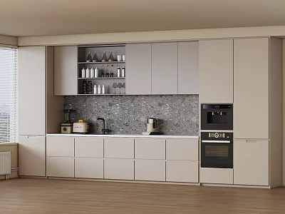Modern Light Colored Kitchen Cabinets With Stone Countertop Oven And Appliances 3d model