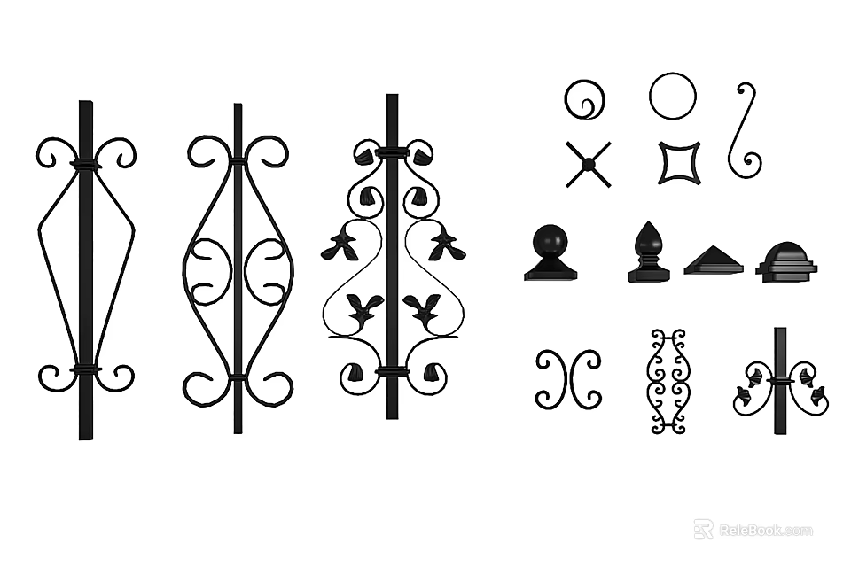 Decorative Metal Ironwork Elements With Curved Designs And Geometric Patterns 3d model 