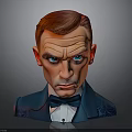 3D Rendered Man With Red Hair Blue Eyes Dark Blue Suit And Black Bow Tie