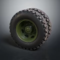 Off Road Tire With Green Wheel Rim Deep Tread Pattern And Heavy Duty Construction Design