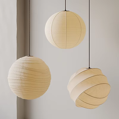 Modern Cream Colored Paper Pendant Lights With Spherical Textured Design for Interior Decor 3d model