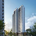 Modern High Rise Residential Building With Balconies Trees And Blue Sky Sunlight