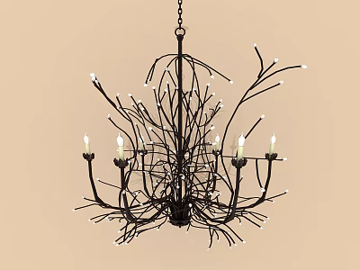 Black Branch Shaped Chandelier With Candle Lights And Small White Decorative Details 3d model