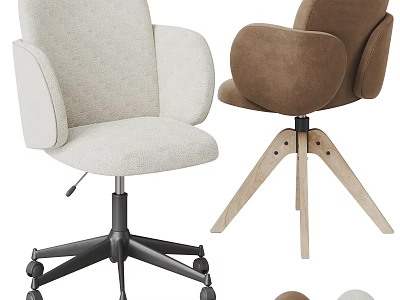 Modern Office Chairs With Fabric Upholstery Caster And Wooden Bases 3d model
