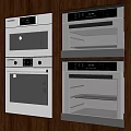 Modern Built-in Kitchen Appliances With White And Black Ovens In Wooden Cabinets