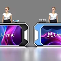 Modern Reception Desk With Female Receptionist M lienu Logo Purple Blue Wave Patterns