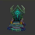 Glowing Blue Throne With Spiked Decorations Stone Base And Yellow Accents