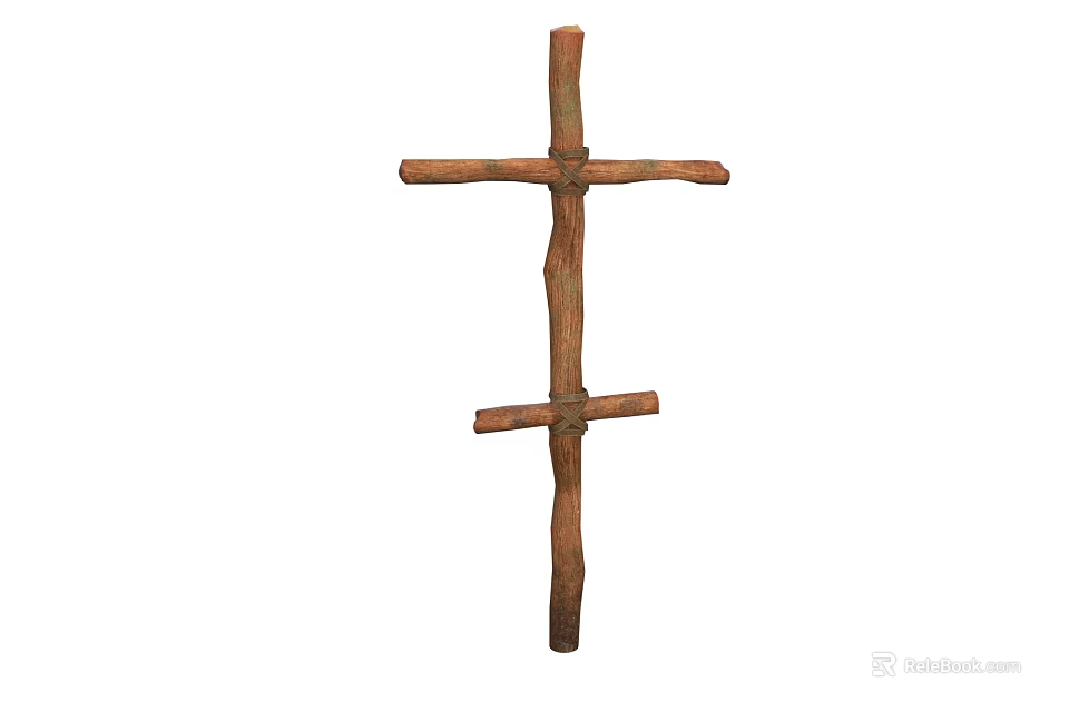 Wooden Cross Shaped Weapon With Simple Design And Natural Texture 3d model 