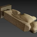 Ancient Egyptian Stone Statue With Raised Hands On Pedestal Base