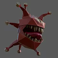 Unique Red Polygonal Doll Featuring Sharp Teeth And Number 1 Design