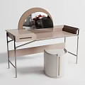 Modern Stylish Dressing Table With Beige Top Circular Mirror Metal Frame And Stool 3d model