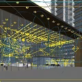 Modern Entrance Gate With Glass Walls And Wooden Accents At Night