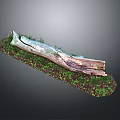 Rustic Wooden Log Decorative Piece With Green Moss And Grass Accents