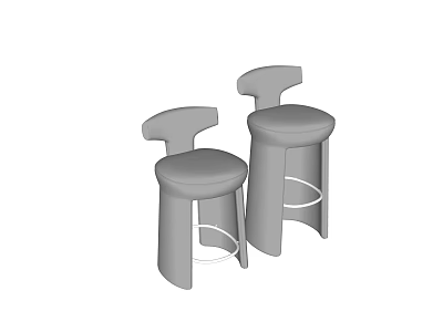 Two Modern Bar Stools With Curved Backrest Round Seat And Metal Footrest 3d model