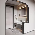 Modern Bathroom Interior Design With Backlit Mirror Vanity Cabinets And Shower Area 3d model