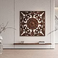 Elegant Wall Cabinets Design With Carved Decorative Panel Wooden Shelf And Books