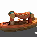 Cartoon Style Wooden Boat With Vibrant Colors Decorative Canopy Curled Pillars And Rope Details
