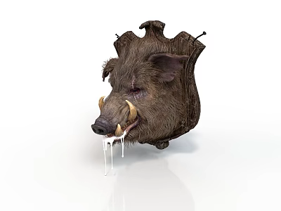 Wild Boar Head Sculpture With Detailed Features And White Liquid Dripping From Mouth 3d model