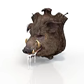 Wild Boar Head Sculpture With Detailed Features And White Liquid Dripping From Mouth