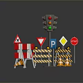 Traffic Control Equipment With Light Stop Yield Signs Barriers And Cones
