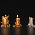 Lit Candle Lamps With Dripping Wax In Different Colors On Black Background