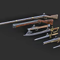 Antique Weapons Collection Showcasing Muskets Pistols Swords And Historical Metal Wooden Details