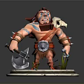 Man With Tribal Tattoos Spiked Armor Holding Axe And Sheep On Shoulder