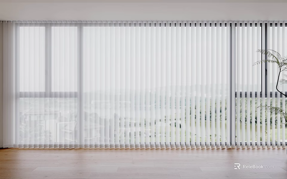 White Window Blinds For Large Windows In Modern Interior With Scenic View And Wooden Floor 3d model 