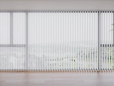 White Window Blinds For Large Windows In Modern Interior With Scenic View And Wooden Floor 3d model