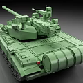 Green Modern Military Tank with Long Barrel Track System Turret and Headlights