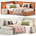 Kids Bed with Upholstered Headboard Colorful Pillows Cozy Quilt Side Nightstand Multiple Color Options