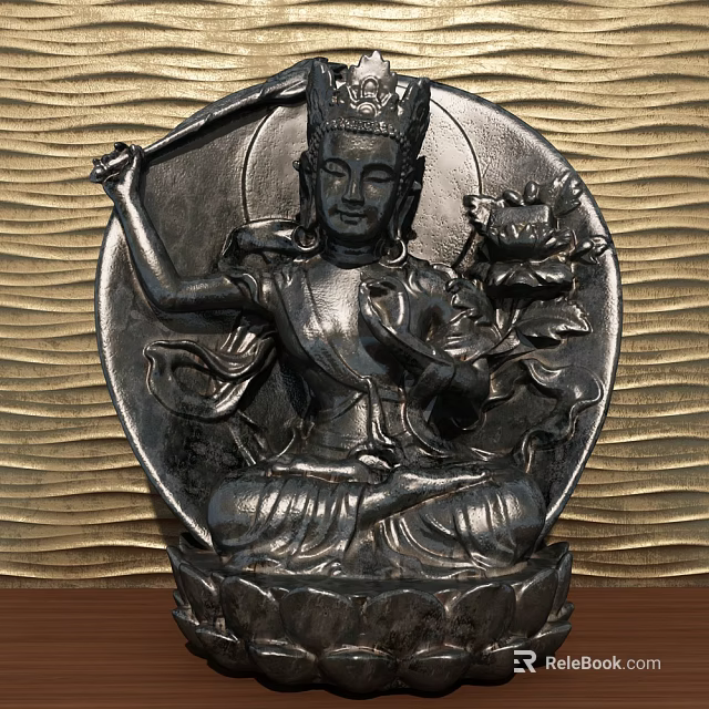 Exquisite Metal Buddha Sculpture Carving With Lotus Base And Ritual Implement 3d model 