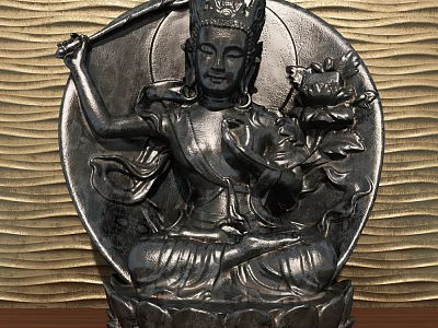 Exquisite Metal Buddha Sculpture Carving With Lotus Base And Ritual Implement 3d model