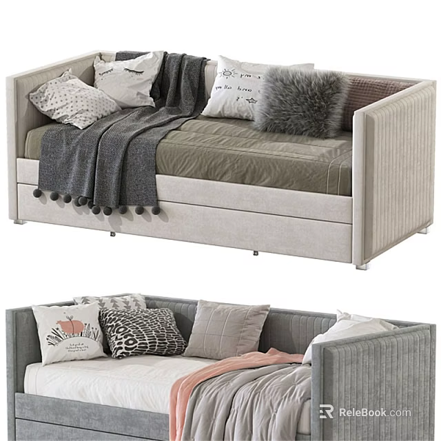 Elegant Two Seater Sofa With Soft Upholstery Decorative Pillows And Cozy Blanket 3d model 
