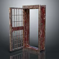 Vintage Rusty Metal Gate with Red Frame and Open Grid Structure 3d model