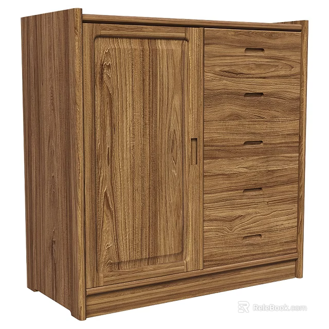 Natural Wooden Sideboard with Multiple Drawers and Cabinet Doors Design 3d model 
