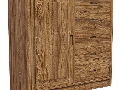 Natural Wooden Sideboard with Multiple Drawers and Cabinet Doors Design 3d model